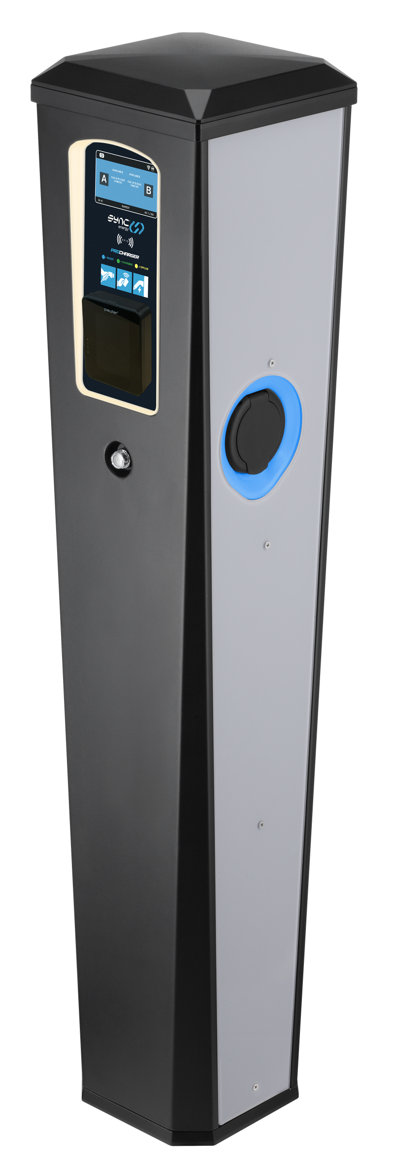 Sync Energy Pro Charger - EV Twin Bollard Pro Charger, 2 x 11kW, Three Phase - 4G, MID Meter with Pay Terminal