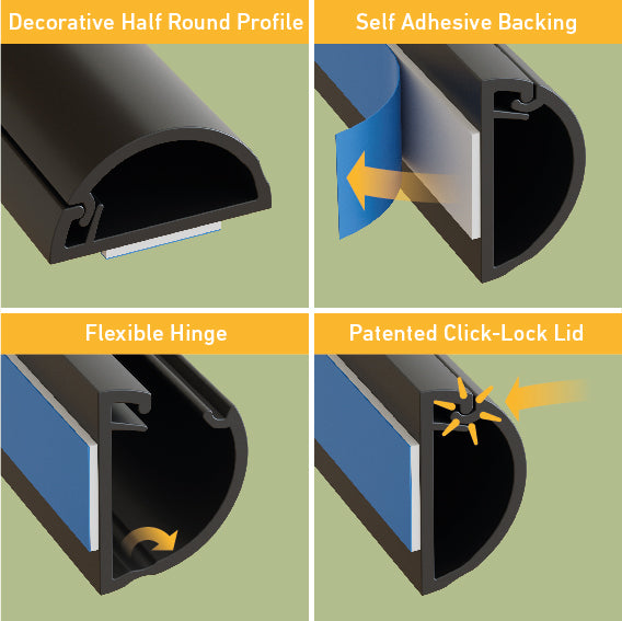 D-Line Trunking - 16x8mm Black 2m Self Adhesive Length