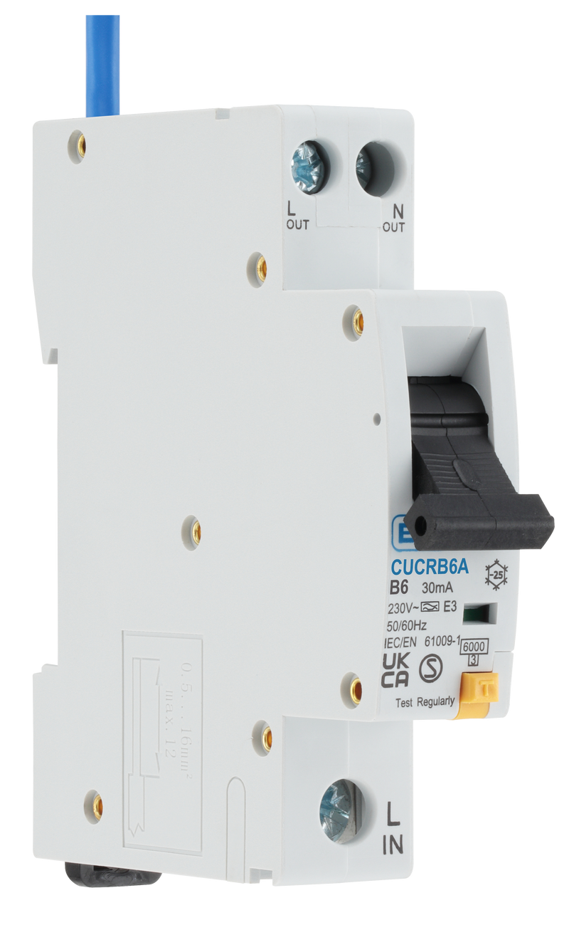 BG Circuit Protection RCBO - Unidirectional 6A B Curve RCBO Type A 1P 1 Module