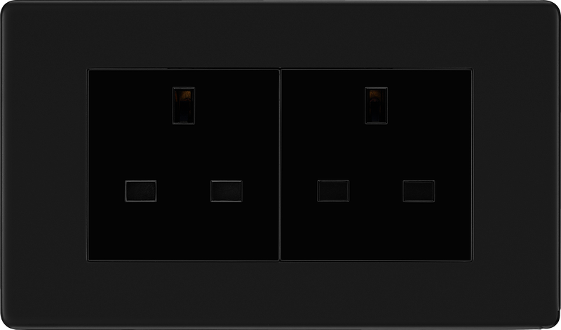 BG Electrical Flatplate Screwless Matt Black - Double unswitched