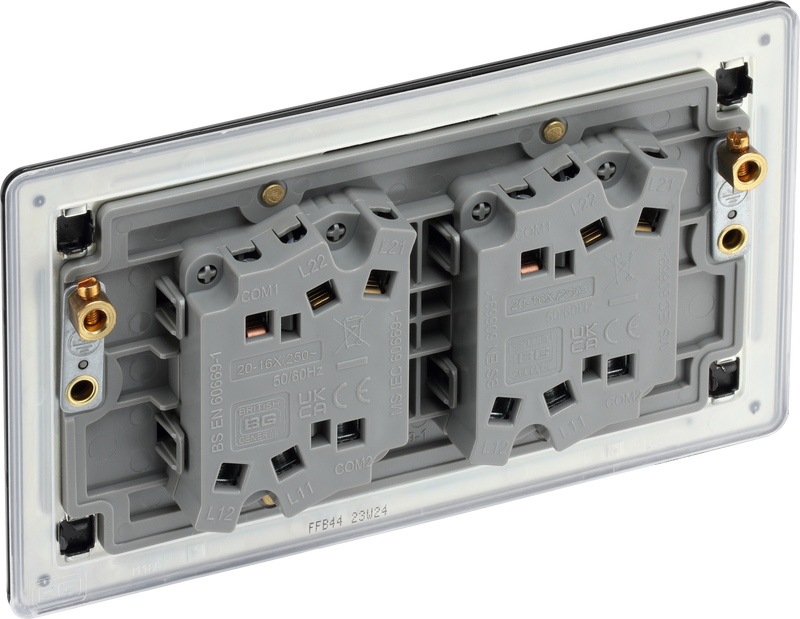 BG Electrical Flatplate Screwless Matt Black - Quadruple, 2 way switch