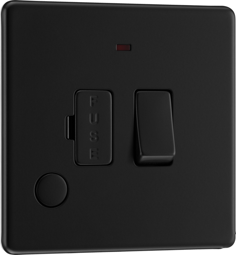 BG Electrical Flatplate Screwless Matt Black - Switched and fused with indicator and flex outlet