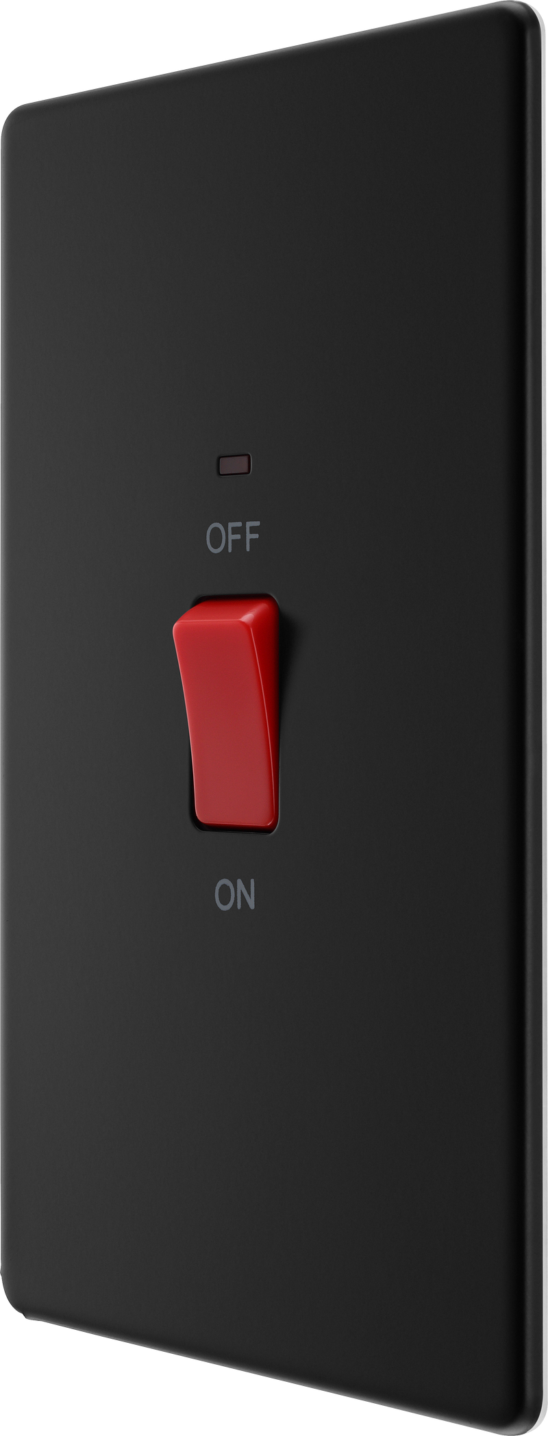 BG Electrical Flatplate Screwless Matt Black - 45A, double pole, large plate, with indicator