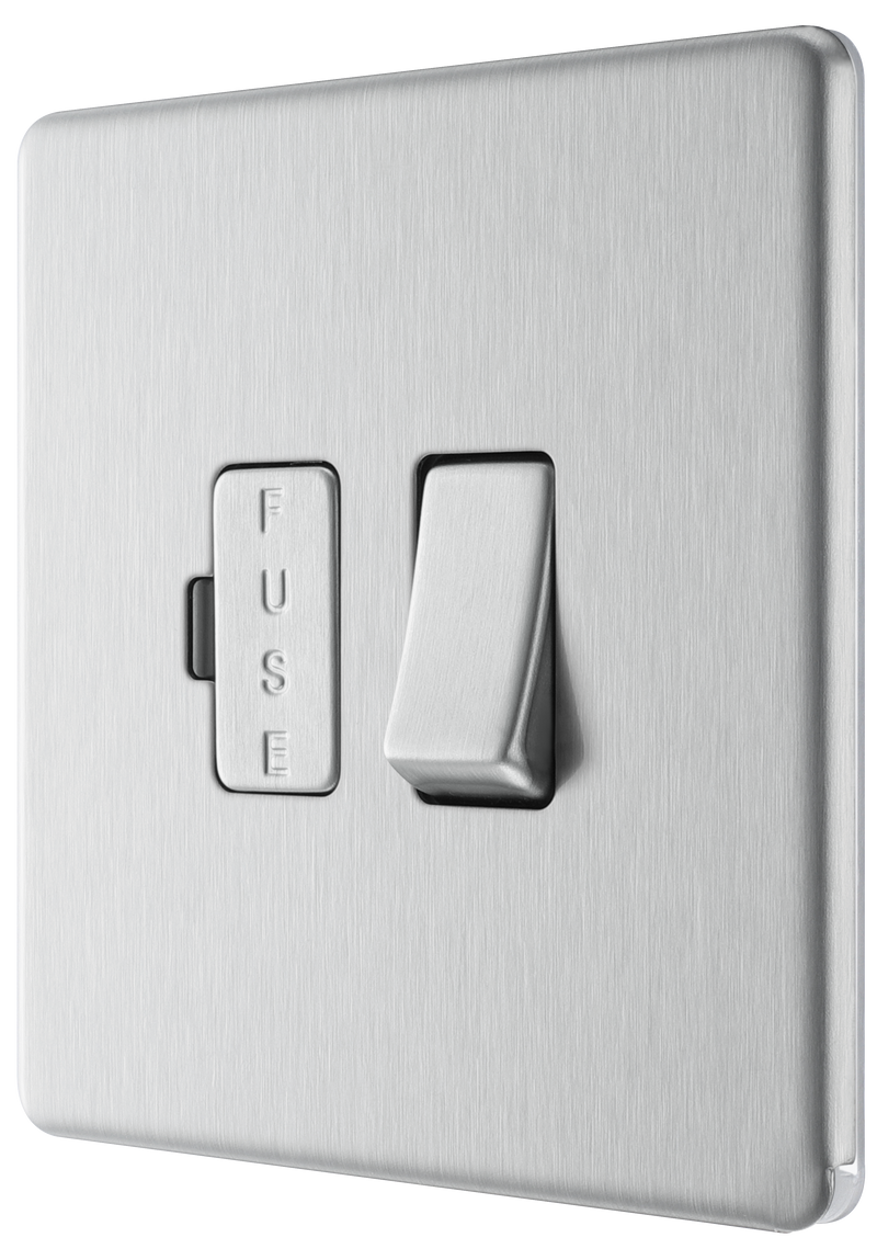 BG Electrical Flatplate Screwless Brushed Steel - Switched and fused