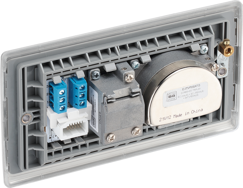 BG Electrical Nexus Metal Brushed Steel - Triplex with BT outlet and co-axial return - screened