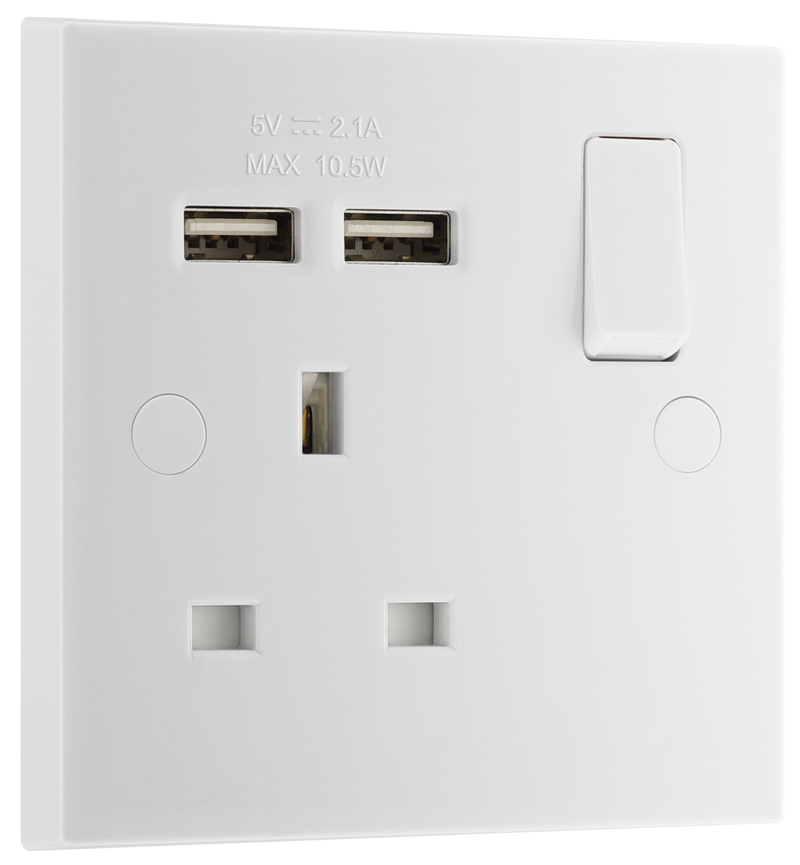 BG Electrical 900 Series - Single switched, single pole, with 2 x USB A