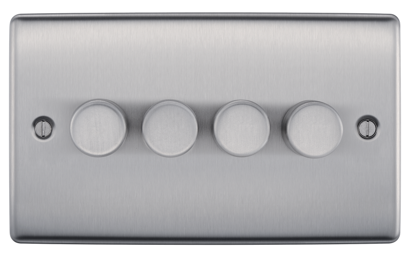BG Electrical Nexus Metal Brushed Steel - Quadruple, 2 way push 200W