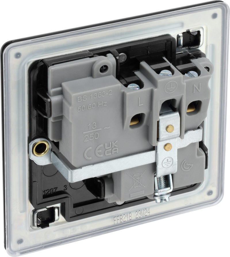 BG Electrical Flatplate Screwless Matt Black - Single switched, double pole