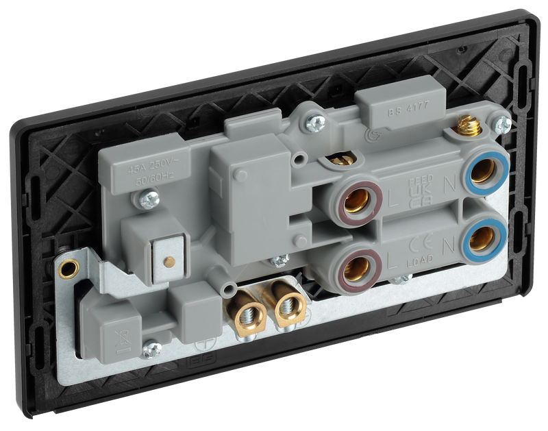 BG Electrical Evolve Black Chrome - 45A double pole with switched socket and indicators
