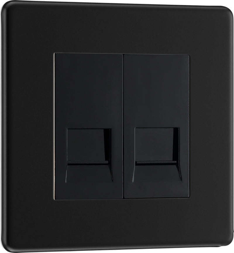 BG Electrical Flatplate Screwless Matt Black - Double telephone socket, master