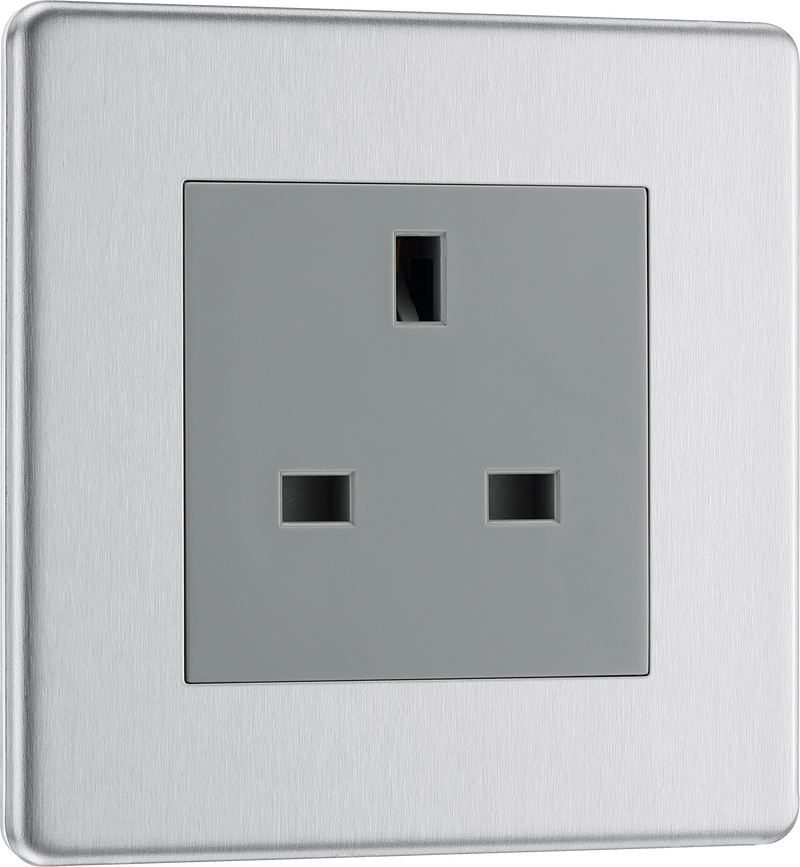 BG Electrical Flatplate Screwless Brushed Steel - Single unswitched, double pole