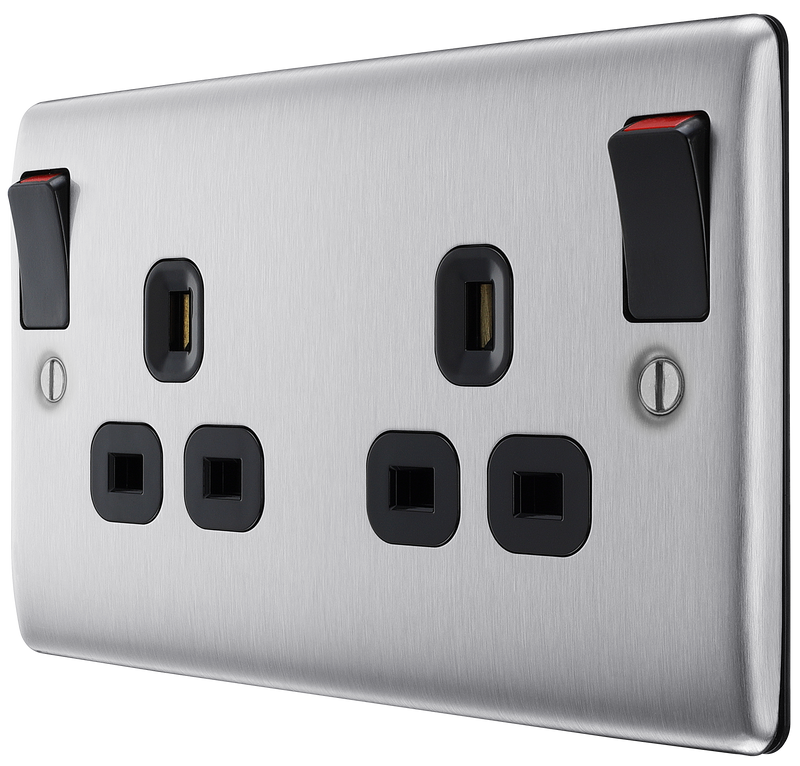 BG Electrical Nexus Metal Brushed Steel - Double, switched, double pole, outboard rockers