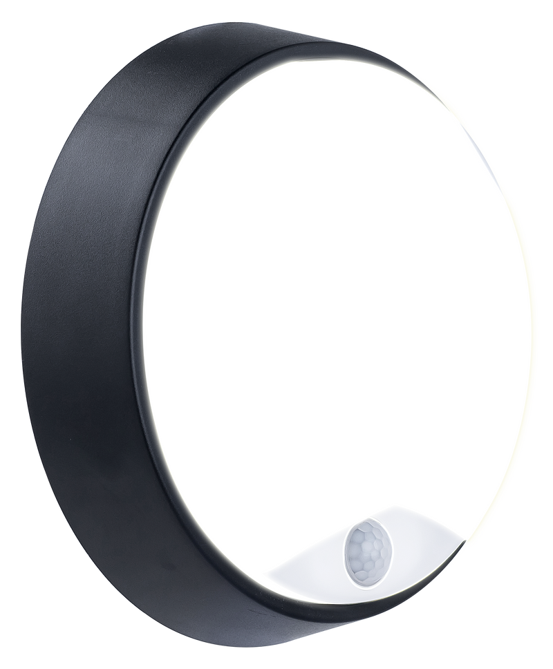 Luceco Ext Residential - Exterior residential bulkhead round 700lumens with white or black bezel + PIR
