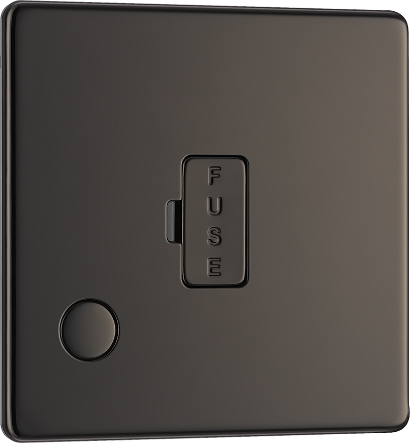 BG Electrical Flatplate Screwless Black Nickel - Unswitched and fused with flex outlet