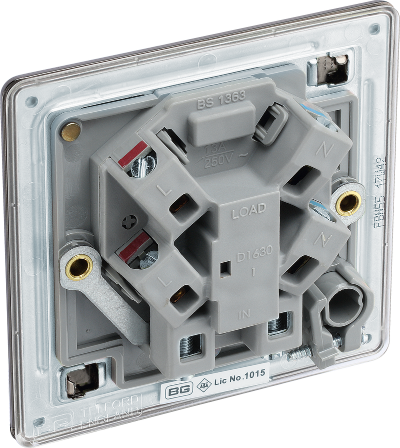 BG Electrical Flatplate Screwless Black Nickel - Unswitched and fused with flex outlet