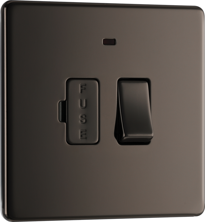 BG Electrical Flatplate Screwless Black Nickel - Switched and fused with indicator