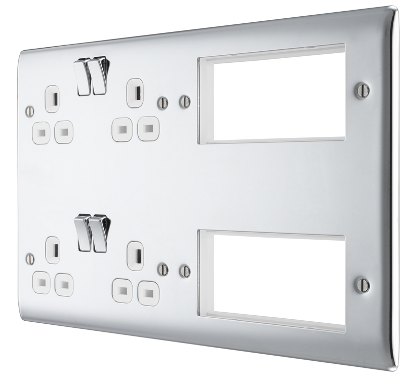BG Electrical Nexus Metal Polished Chrome - Combination plate, 2 x double socket, 8 module aperture
