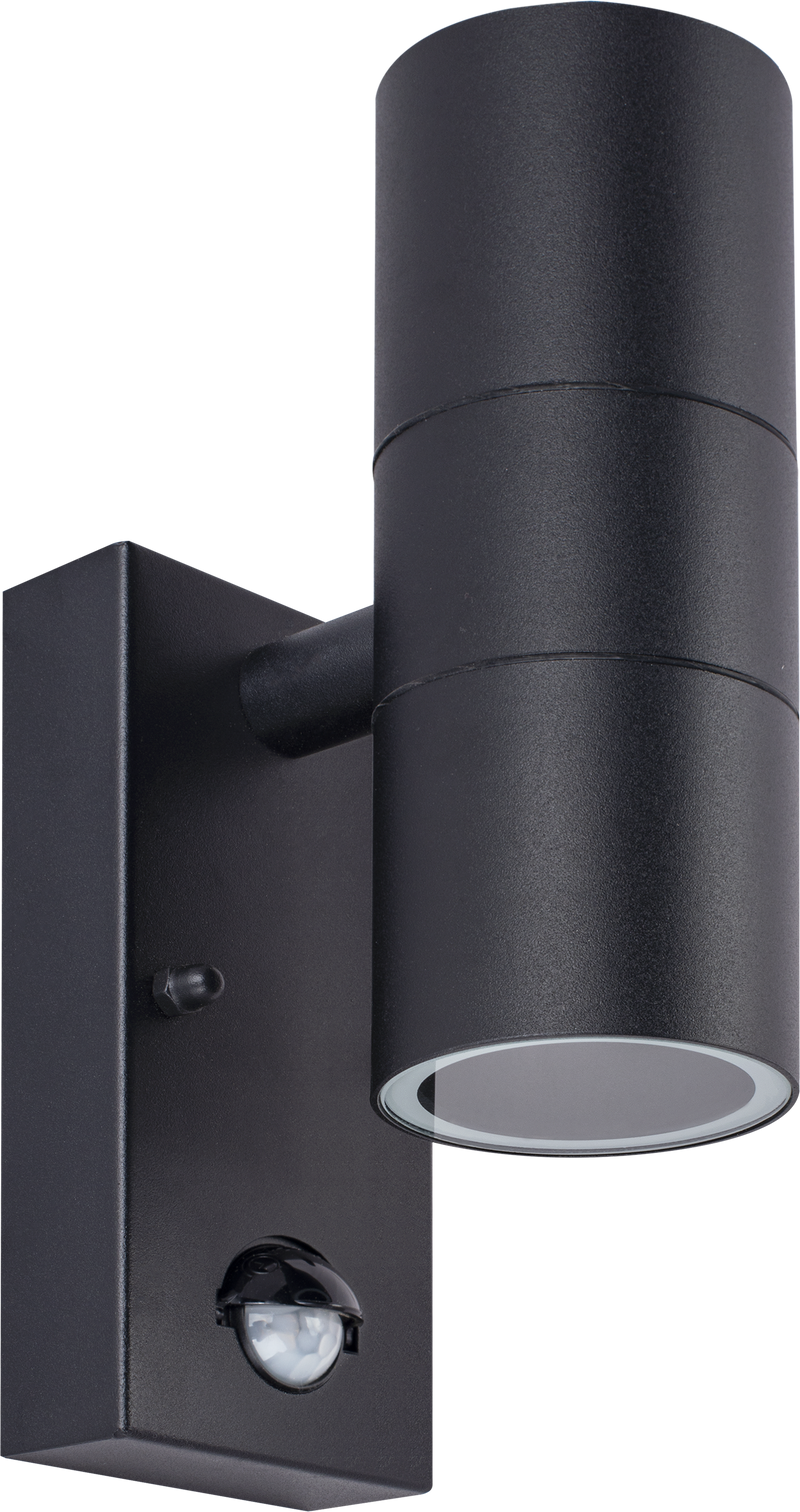 Luceco Azurar Wall Light - Exterior decorative up / down wall light GU10 with PIR finished in black