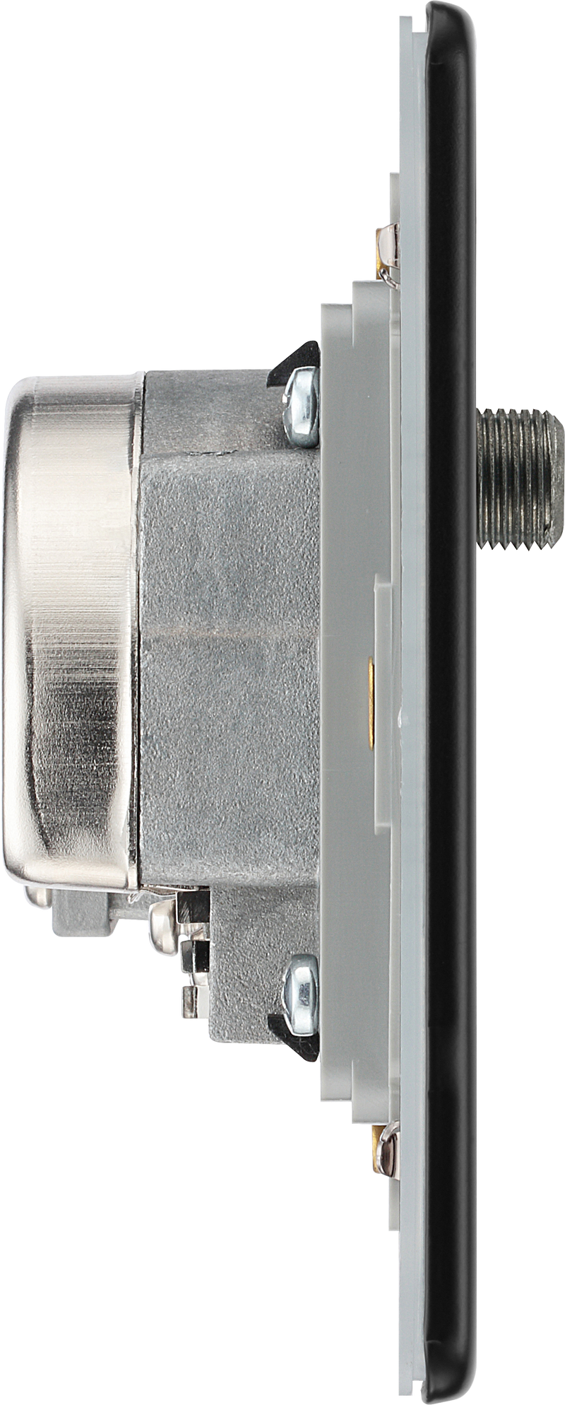BG Electrical Flatplate Screwless Matt Black - Quadplex 2 x sat, BT outlet and co-ax returned - screened