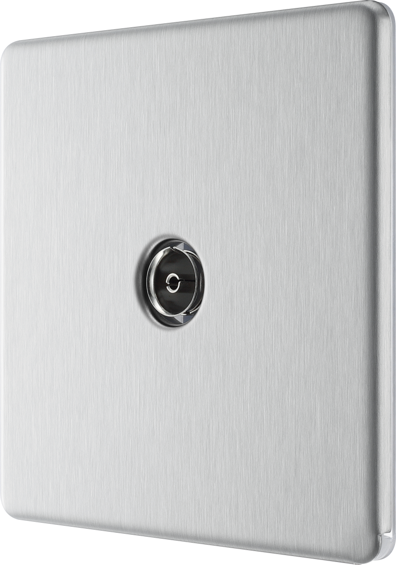 BG Electrical Flatplate Screwless Brushed Steel - Single, co-axial