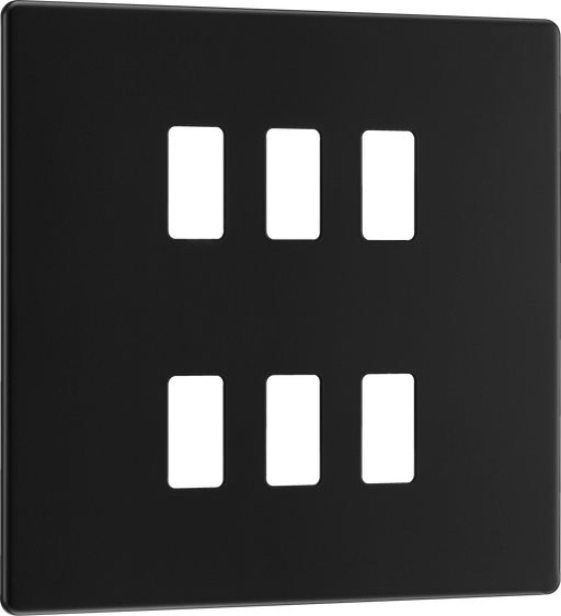 BG Electrical Flatplate Screwless Matt Black - 6 module - square