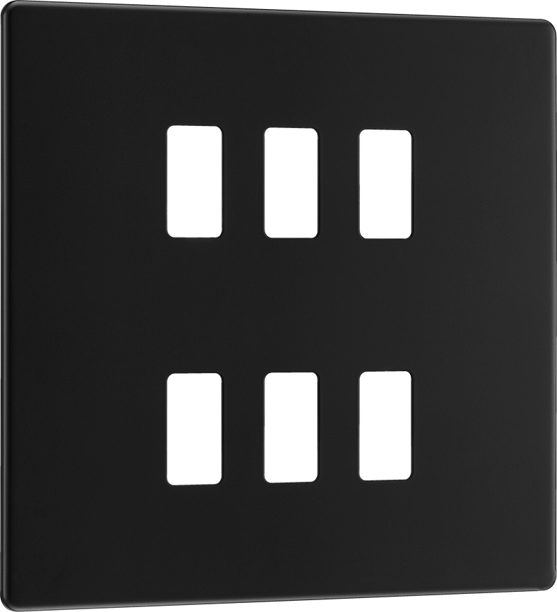 BG Electrical Flatplate Screwless Matt Black - 6 module - square