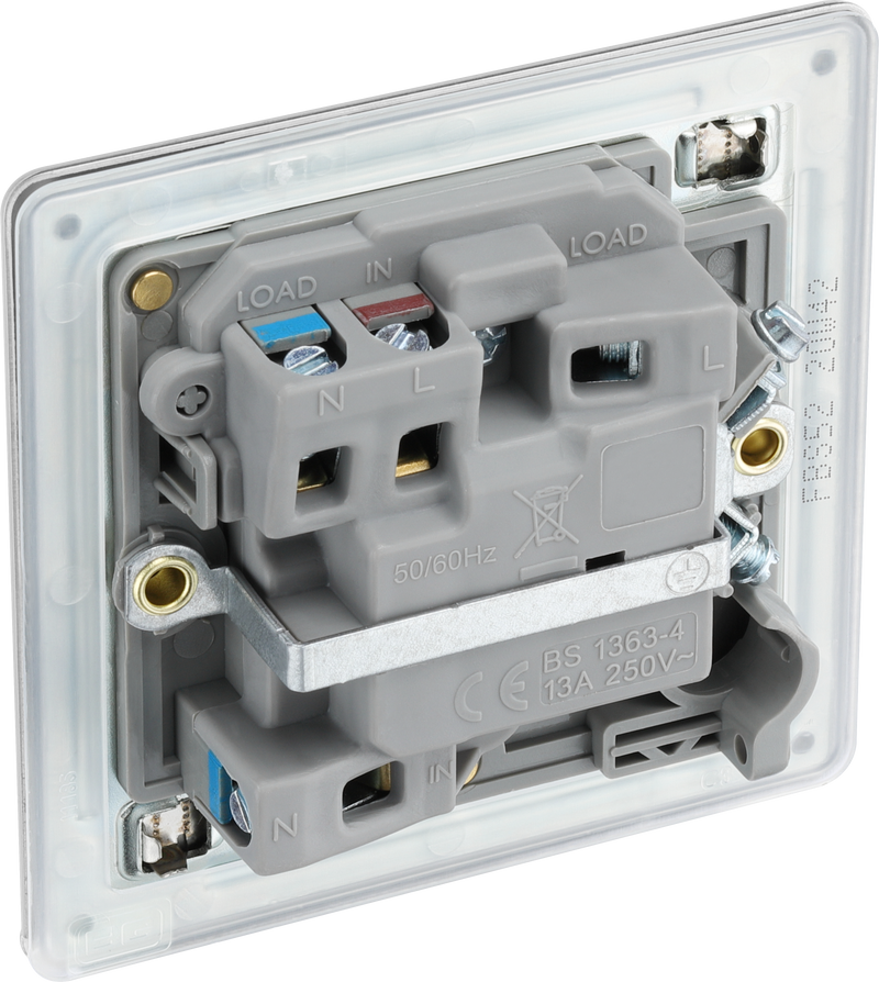 BG Electrical Flatplate Screwless Brushed Steel - Switched and fused with indicator