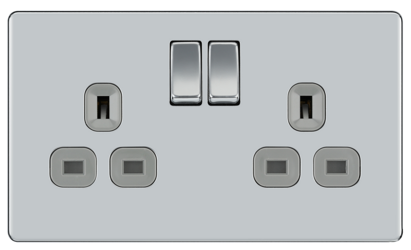 BG Electrical Flatplate Screwless Polished Chrome - Double switched, double pole