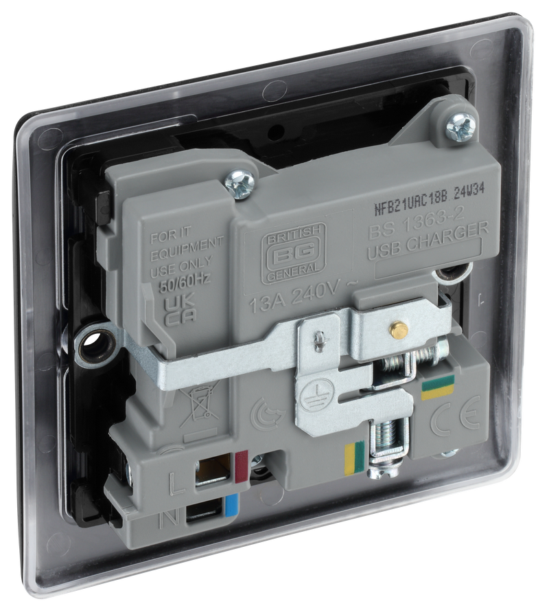 BG Electrical Nexus Metal Matt Black - Single, switched, single pole, with 1 x USB A + 1 x USB C
