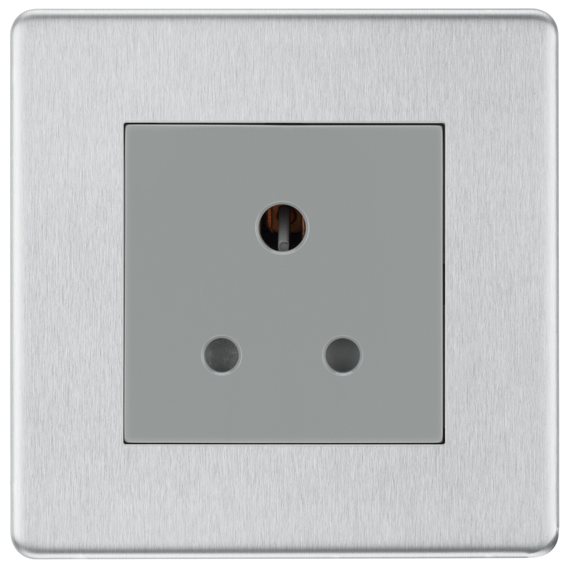 BG Electrical Flatplate Screwless Brushed Steel - 5A, single, unswitched, round pin