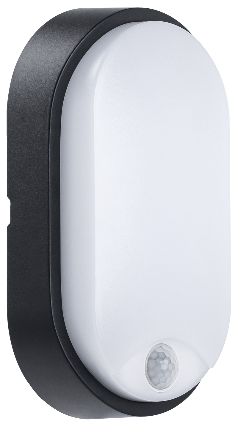 Luceco Ext Residential - Exterior residential bulkhead oval 700lumens with white or black bezel + PIR