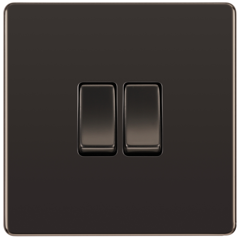 BG Electrical Flatplate Screwless Black Nickel - Double 2 way switch