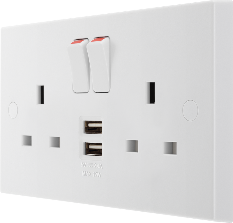 BG Electrical 900 Series - Double switched single pole, with 2 x USB A (12W)