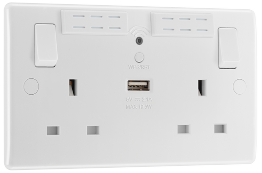 BG Electrical 800 Series - Double, switched, single pole, Wi-Fi Extender, with USB A