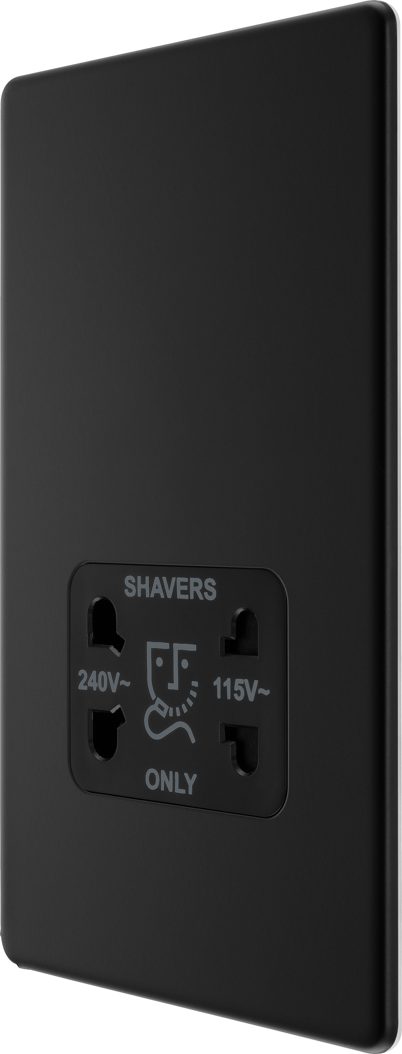 BG Electrical Flatplate Screwless Matt Black - 115/240V dual voltage shaver socket