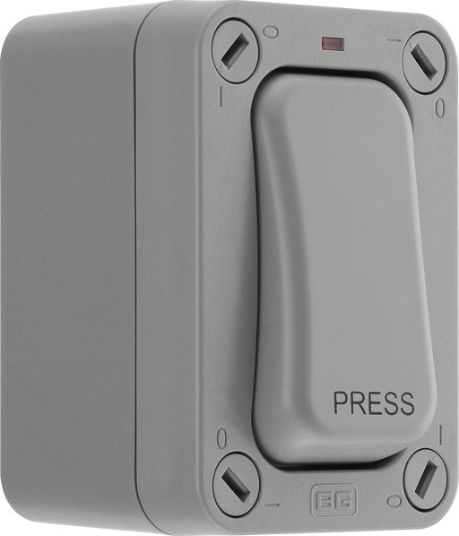 BG Electrical Weatherproof Storm - Single, 2 way retractive, printed 'PRESS', IP66