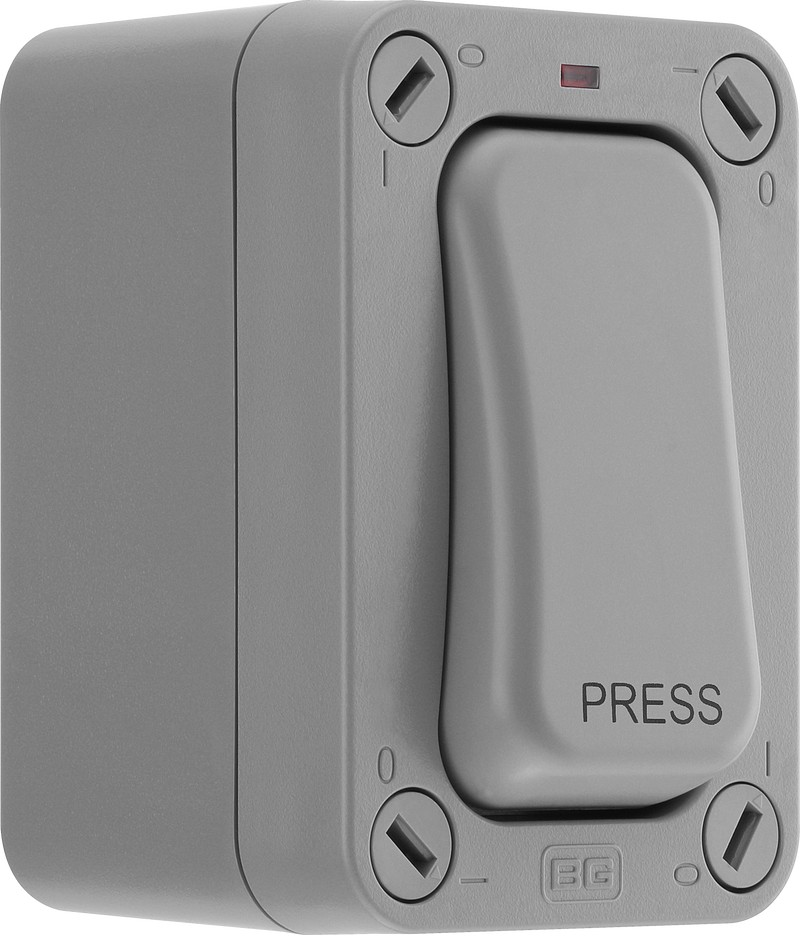 BG Electrical Weatherproof Storm - Single, 2 way retractive, printed 'PRESS', IP66