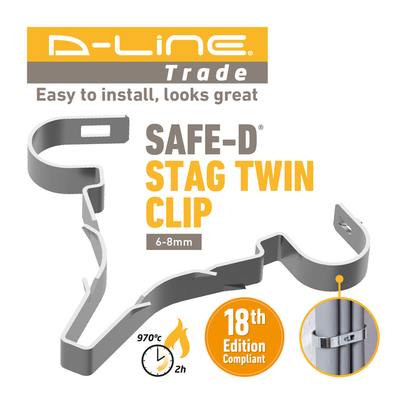 D-Line Fire Clip - Safe-D Stag-Clip for 2x 6-8mm φ cables. Twin, Galv. - Pack of 100