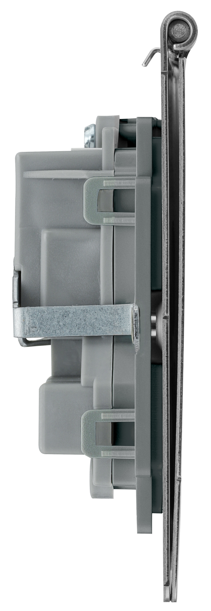 BG Electrical Flatplate Screwless Brushed Steel - Double, unswitched, floor socket