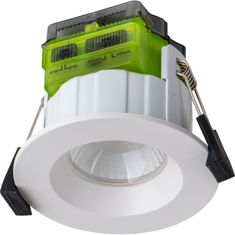 Luceco Ftype MK2 - FType Mk2 Fire Rated Downlight 4W/6W 690lm Power Change & CCT Change 3000K / 4000K Dim2Warm Dimmable IP65 White - Regressed