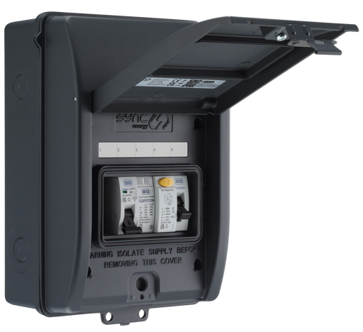 Sync Energy EV Circuit Protection - 5 Module EV Consumer Unit with 40A 30mA Type A RCD, 40A MCB, Type 2 SPD, IP65 - Grey