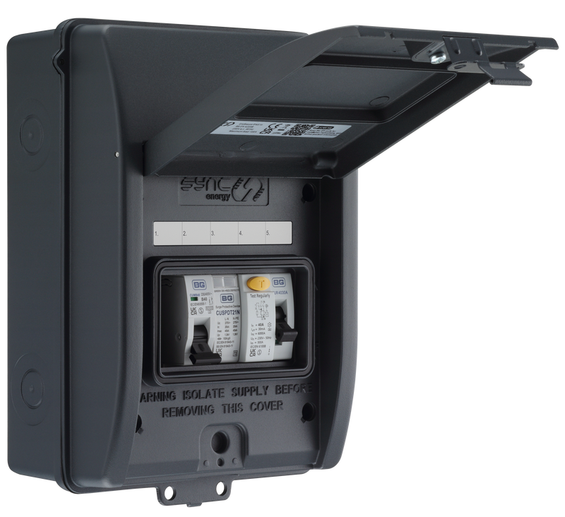 Sync Energy EV Circuit Protection - 5 Module EV Consumer Unit with 40A 30mA Type A RCD, 40A MCB, Type 2 SPD, IP65 - Grey