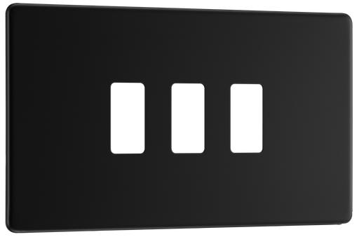BG Electrical Flatplate Screwless Matt Black - 3 module - rectangular