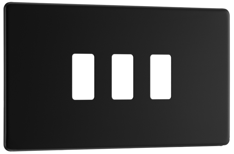 BG Electrical Flatplate Screwless Matt Black - 3 module - rectangular