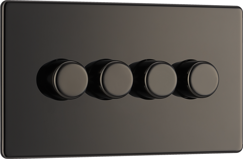 BG Electrical Flatplate Screwless Black Nickel - Quadruple, 2 way push 200W