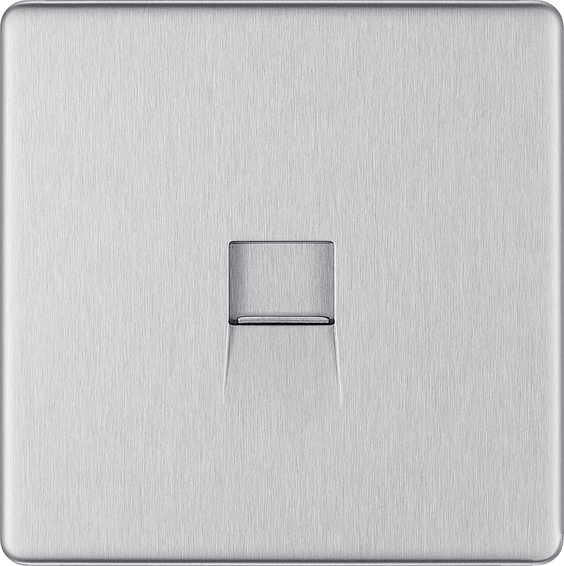 BG Electrical Flatplate Screwless Brushed Steel - Single, RJ11 telephone socket