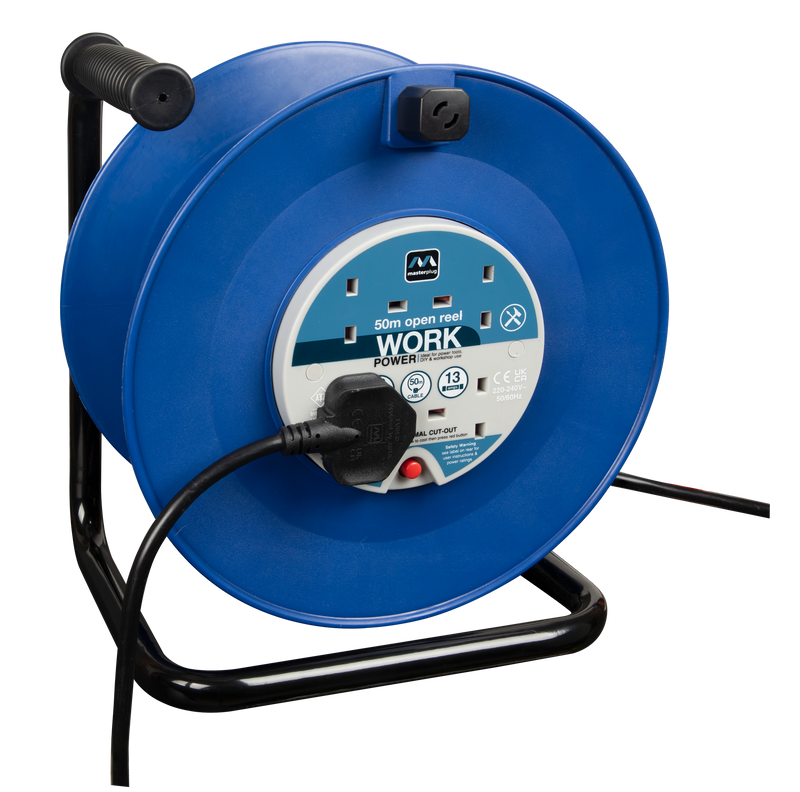 Masterplug Work - 50m, 4 Sockets, 13A, Blue