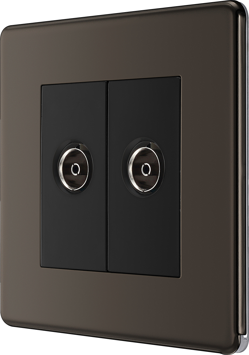 BG Electrical Flatplate Screwless Black Nickel - Double isolated, co-axial
