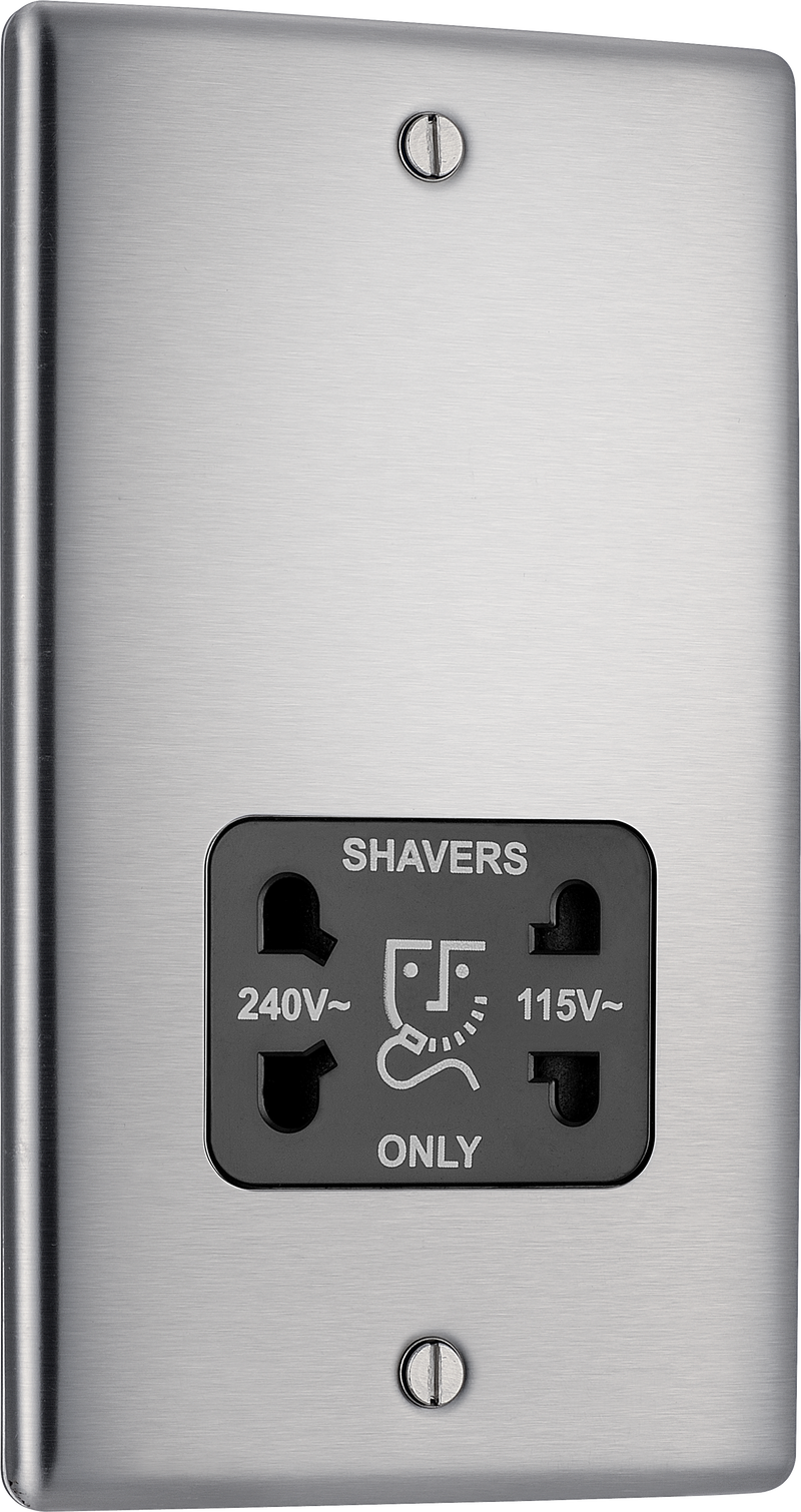 BG Electrical Nexus Metal Brushed Steel - 115/240V dual voltage shaver socket