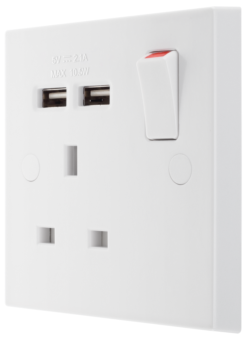 BG Electrical 900 Series - Single switched, single pole, with 2 x USB A